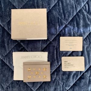NIB Jimmy Choo Light Khaki/Gold Umika Card Holder